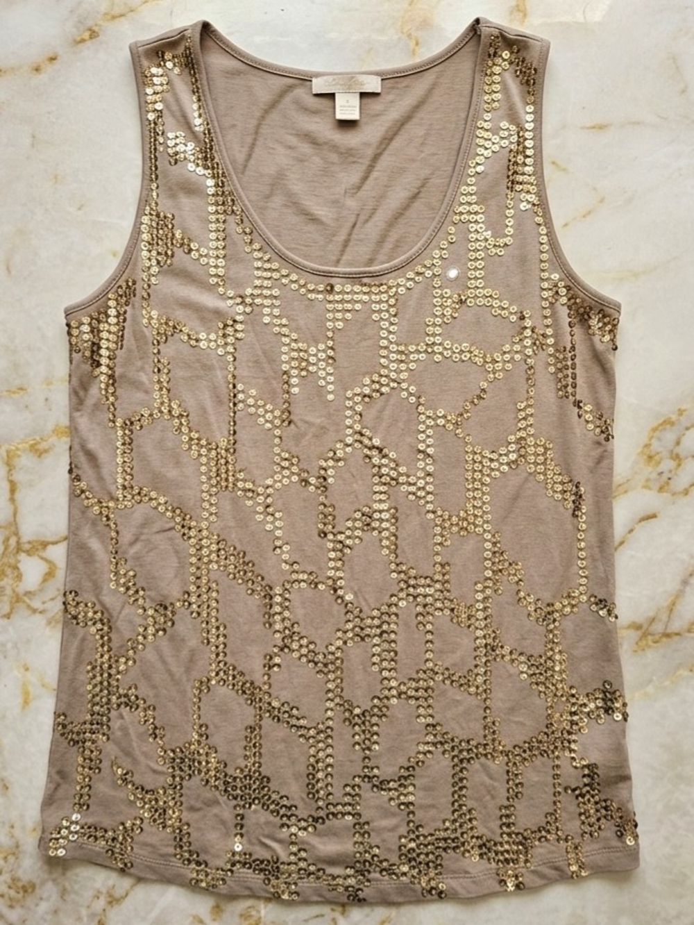 Dana Buchman Taupe Tank Top with Gold Sequins